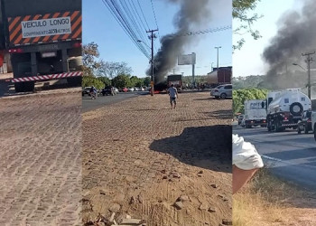 Carro pega fogo na BR-343 próximo ao balão do bairro Tancredo Neves em Teresina